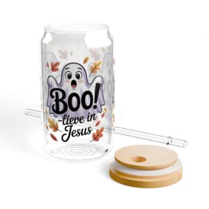 Boo!-lieve in Jesus Cute Ghost Sipper Glass 16oz - Image 3