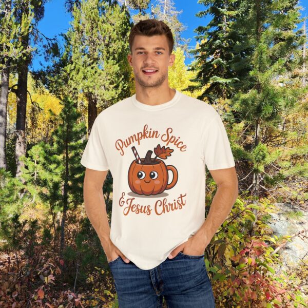 Model of Pumpkin Spice & Jesus Christ Fall Christian T-Shirt 2
