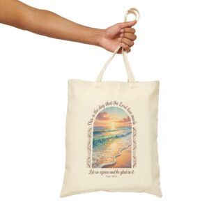 This is the Day the Lord Has Made Canvas Tote Bag – Psalm 118:24 Beach Sunrise Christian Tote Bag - Image 6