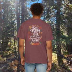 Give Thanks to the Lord Fall Christian T-Shirt - Psalm 136:1 - Image 2