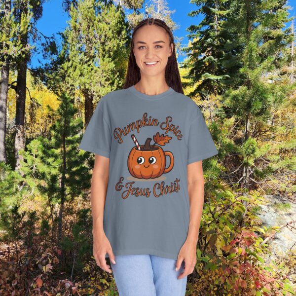 Model of Pumpkin Spice & Jesus Christ Fall Christian T-Shirt 40