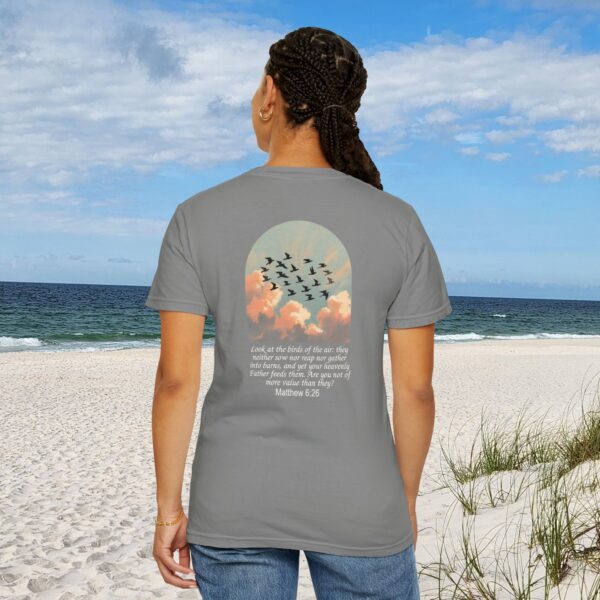 Look at the Birds of the Air Christian T-Shirt - Matthew 6:26 33 Model of Look at the Birds of the Air Christian T-Shirt - Matthew 6:26 32