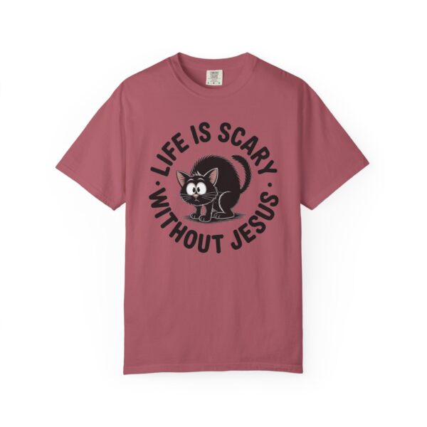 Model of Life Is Scary Without Jesus Christian T-Shirt - Scared Black Cat Tee 96