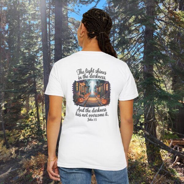 Model of Halloween The Light Shines in the Darkness Christian Shirt - John 1:5 8
