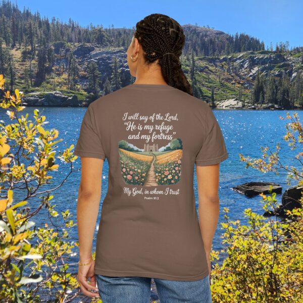 Model of The Lord is My Refuge Christian T-Shirt - Psalm 91:2 18