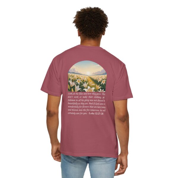 Model of Look at the Lilies and How They Grow Christian T-Shirt - Luke 12:27-28 62