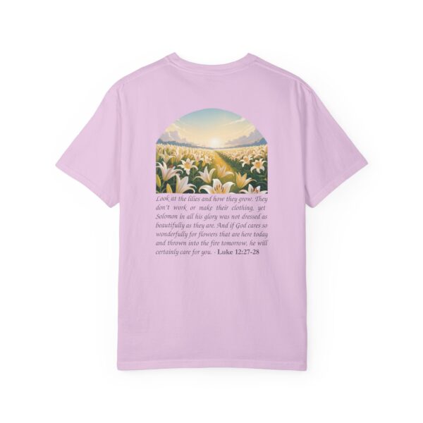 Model of Look at the Lilies and How They Grow Christian T-Shirt - Luke 12:27-28 46