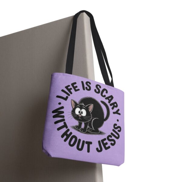 Model of Life Is Scary Without Jesus Christian Tote Bag - Black Cat Canvas Tote Bag 22