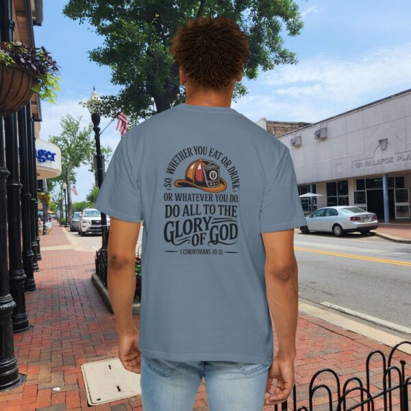 Model of Christian Firefighter T-Shirt 1 Corinthians 10:31 - Do All to the Glory of God 24