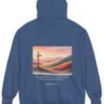 Blue Comfort Colors hoodie sweatshirt. Now faith is the assurance of things hoped for, the conviction of things not seen. Hebrews 11:1