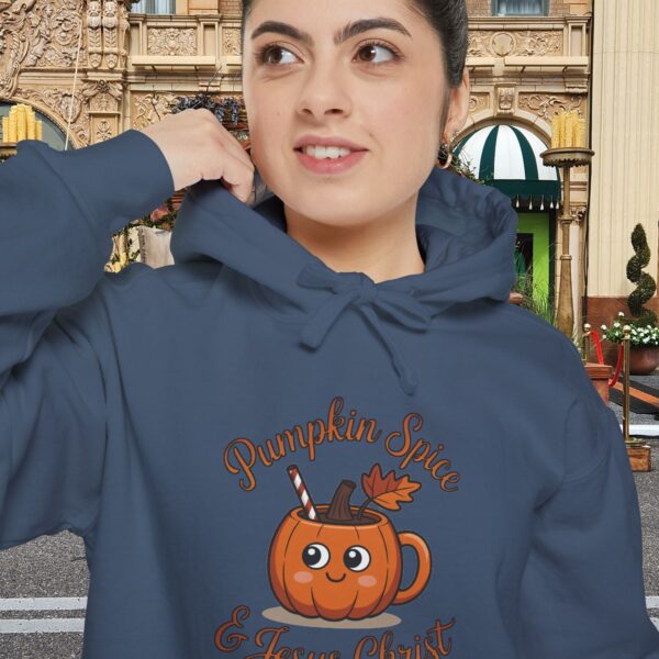Model of Pumpkin Spice and Jesus Christ Christian Hoodie - Unisex 46