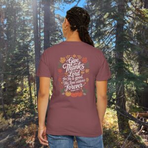 Give Thanks to the Lord Fall Christian T-Shirt - Psalm 136:1 - Image 1