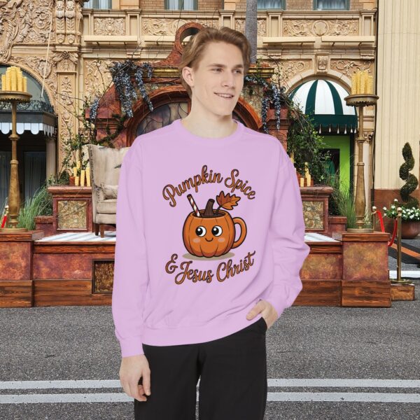 Model of Pumpkin Spice and Jesus Christ Fall Christian Sweatshirt 44