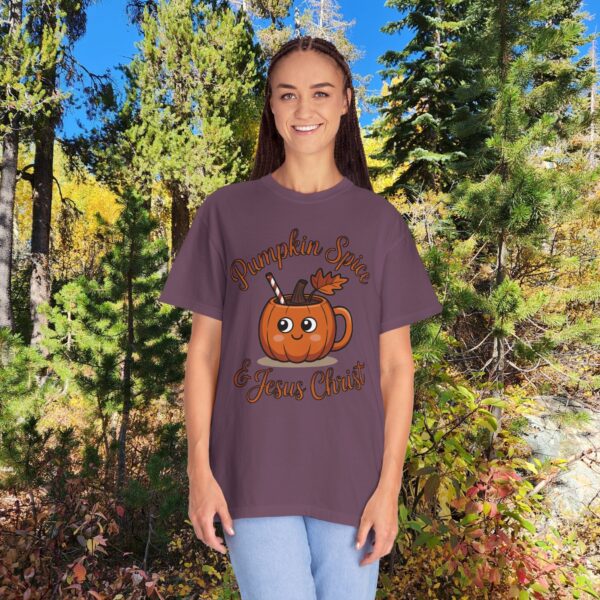 Model of Pumpkin Spice & Jesus Christ Fall Christian T-Shirt 56