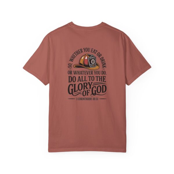 Model of Christian Firefighter T-Shirt 1 Corinthians 10:31 - Do All to the Glory of God 34