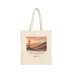 Faith the Conviction of Things Not Seen Sunset Cross Christian Tote Bag - Hebrews 11:1 - Image 2