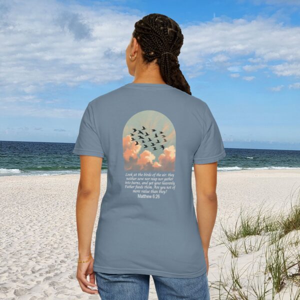 Look at the Birds of the Air Christian T-Shirt - Matthew 6:26 3 Model of Look at the Birds of the Air Christian T-Shirt - Matthew 6:26 2