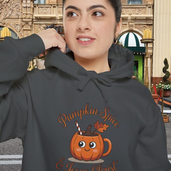 Model of Pumpkin Spice and Jesus Christ Christian Hoodie - Unisex 14