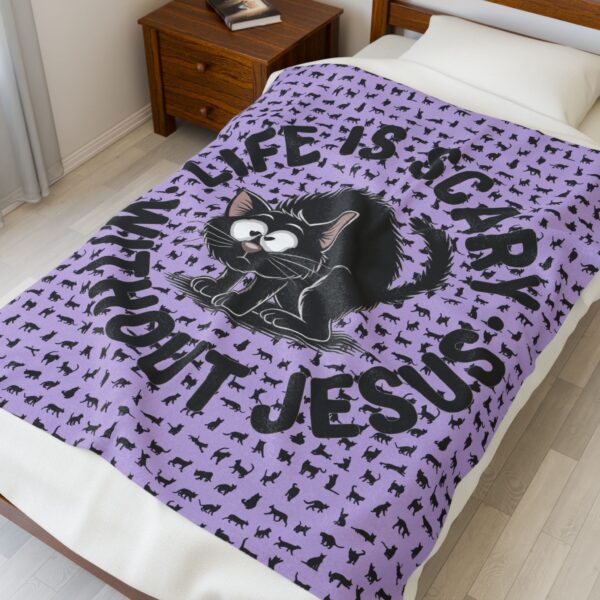 Model of Life is Scary Without Jesus Christian Blanket - Black Cat Velveteen Blanket 1