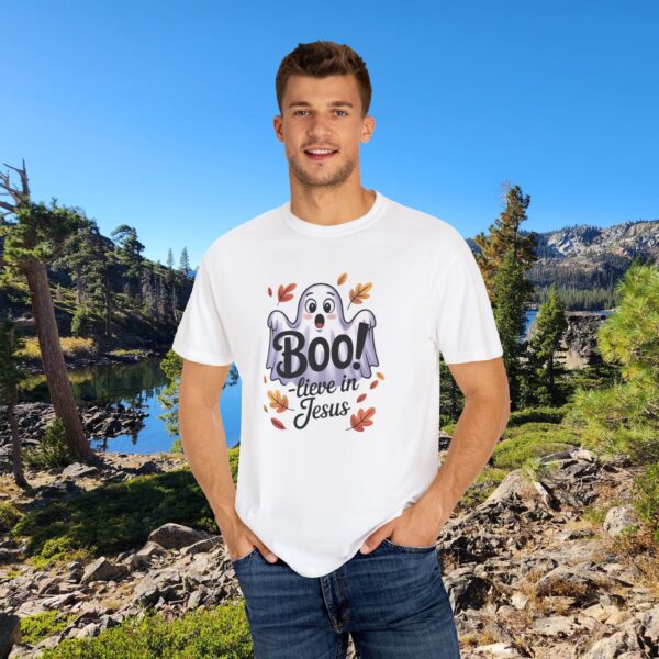 Model of Boo-lieve in Jesus Adorable Ghost Christian T-Shirt 10