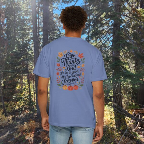Model of Give Thanks to the Lord Fall Christian T-Shirt - Psalm 136:1 32