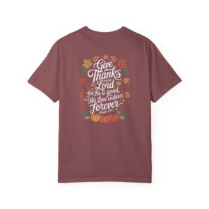 Give Thanks to the Lord Fall Christian T-Shirt - Psalm 136:1 - Image 3