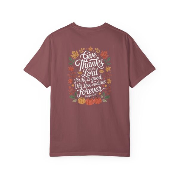 Model of Give Thanks to the Lord Fall Christian T-Shirt - Psalm 136:1 4