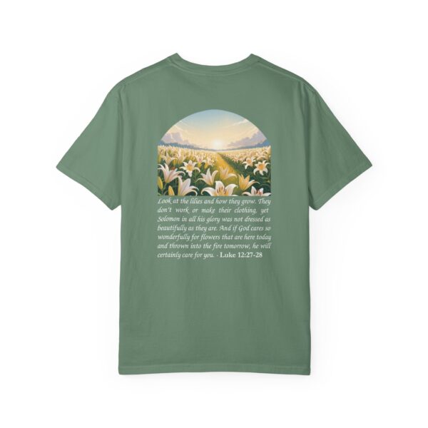 Model of Look at the Lilies and How They Grow Christian T-Shirt - Luke 12:27-28 28