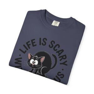 Life Is Scary Without Jesus Christian T-Shirt - Scared Black Cat Tee - Image 40