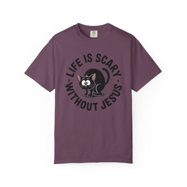 Model of Life Is Scary Without Jesus Christian T-Shirt - Scared Black Cat Tee 88