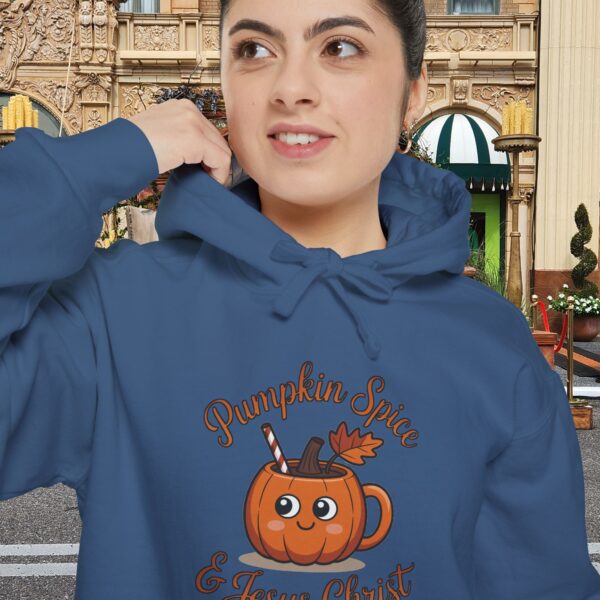 Model of Pumpkin Spice and Jesus Christ Christian Hoodie - Unisex 54