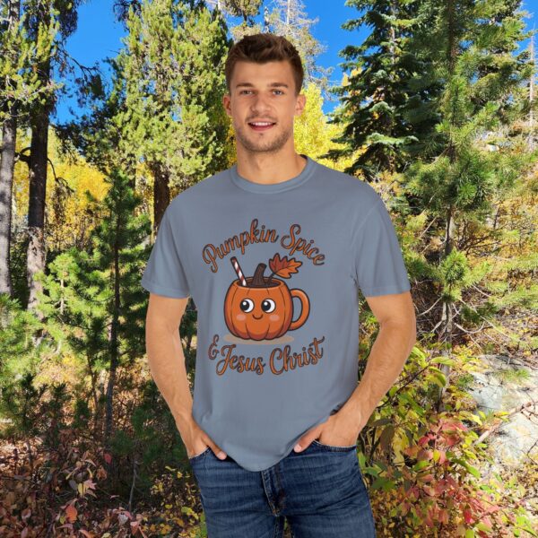 Model of Pumpkin Spice & Jesus Christ Fall Christian T-Shirt 42