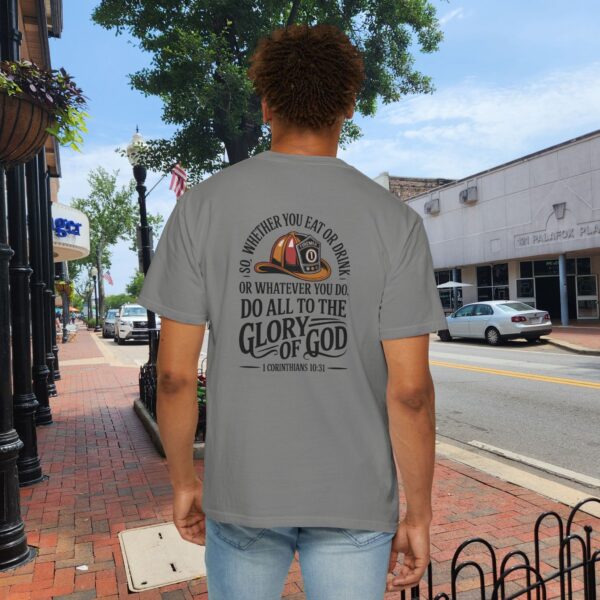 Model of Christian Firefighter T-Shirt 1 Corinthians 10:31 - Do All to the Glory of God 20