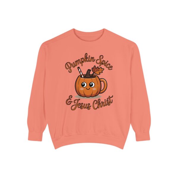 Model of Pumpkin Spice and Jesus Christ Fall Christian Sweatshirt 16