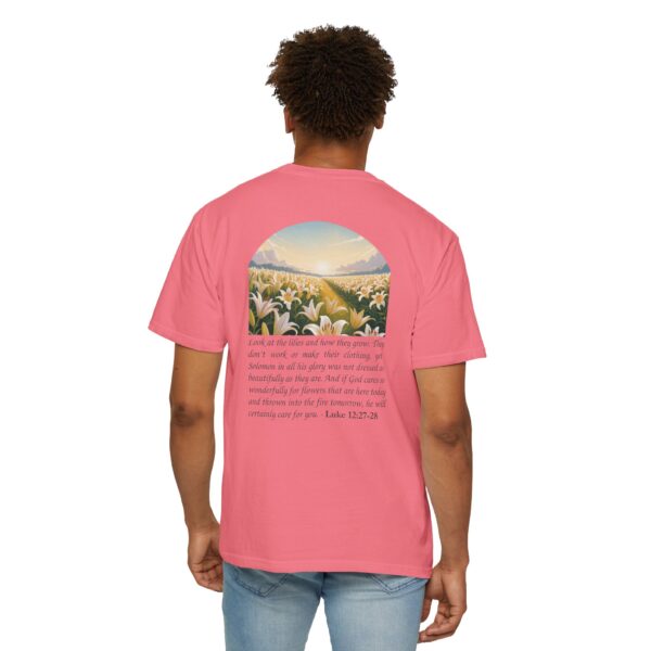 Model of Look at the Lilies and How They Grow Christian T-Shirt - Luke 12:27-28 56