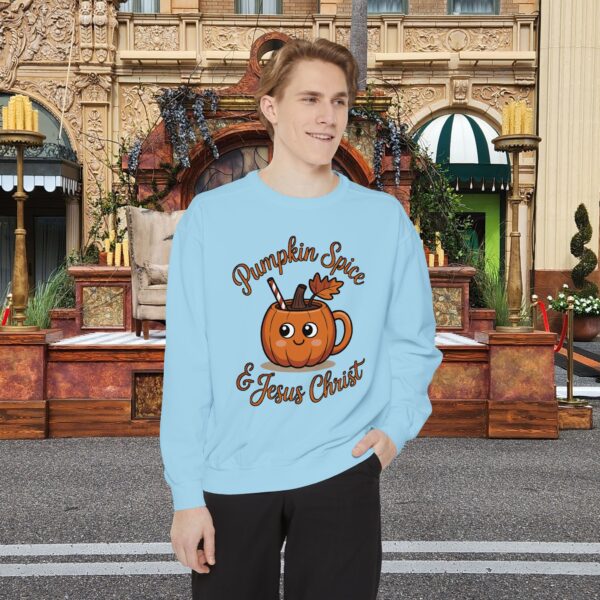 Model of Pumpkin Spice and Jesus Christ Fall Christian Sweatshirt 32
