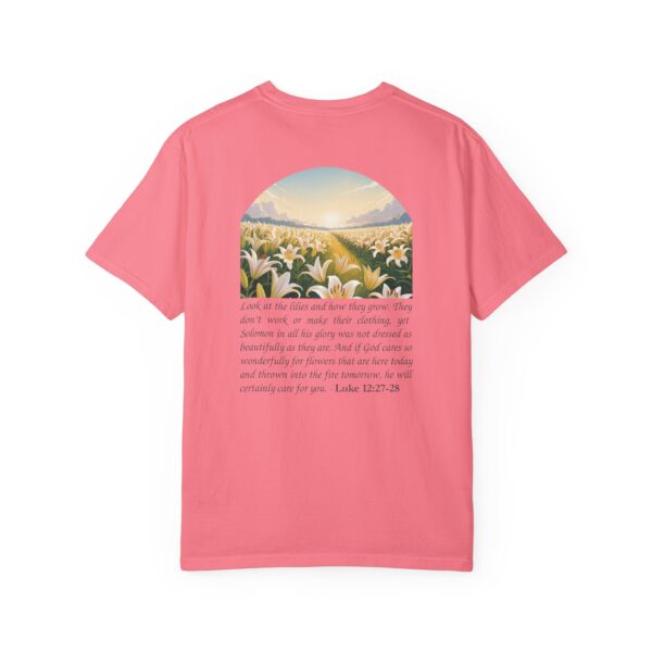 Model of Look at the Lilies and How They Grow Christian T-Shirt - Luke 12:27-28 58