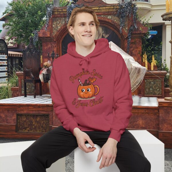 Model of Pumpkin Spice and Jesus Christ Christian Hoodie - Unisex 58