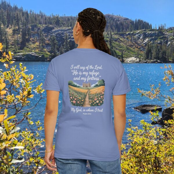 Model of The Lord is My Refuge Christian T-Shirt - Psalm 91:2 36