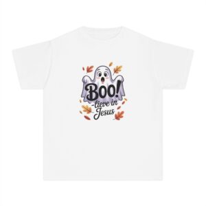 Boo-lieve in Jesus Kids Tee – Fall Christian Shirt Sizes XS to XL - Image 2