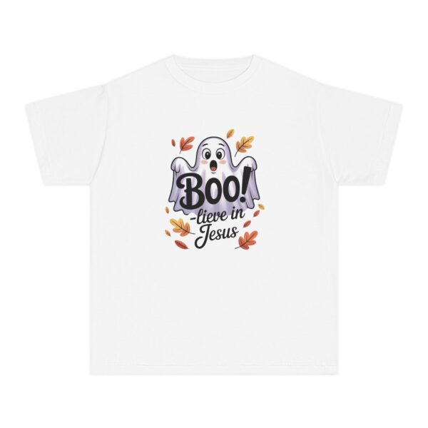 Model of Boo-lieve in Jesus Kids Tee – Fall Christian Shirt Sizes XS to XL 2