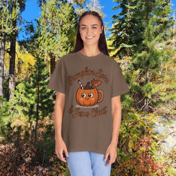 Model of Pumpkin Spice & Jesus Christ Fall Christian T-Shirt 16