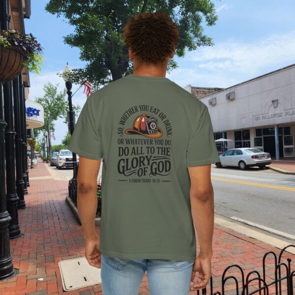 Model of Christian Firefighter T-Shirt 1 Corinthians 10:31 - Do All to the Glory of God 16