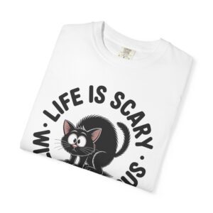 Life Is Scary Without Jesus Christian T-Shirt - Scared Black Cat Tee - Image 8