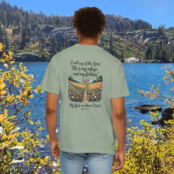 Model of The Lord is My Refuge Christian T-Shirt - Psalm 91:2 2