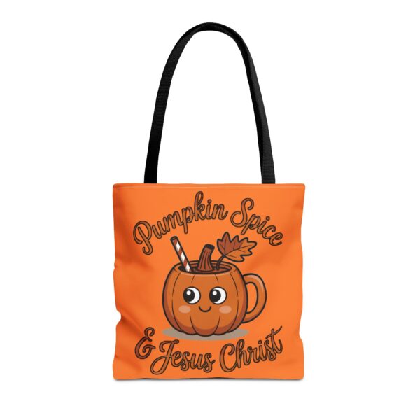 Model of Pumpkin Spice and Jesus Christ Christian Tote Bag – Canvas Fall Tote Bag 20