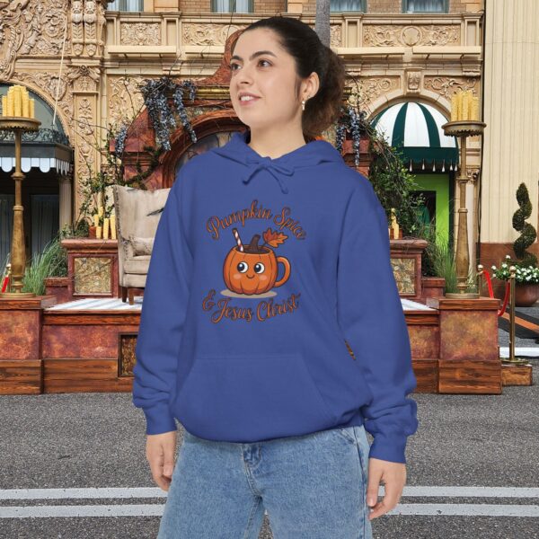 Model of Pumpkin Spice and Jesus Christ Christian Hoodie - Unisex 32