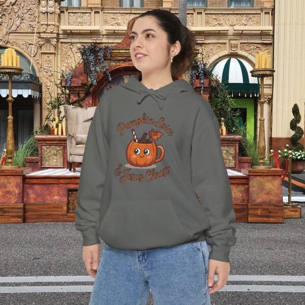 Model of Pumpkin Spice and Jesus Christ Christian Hoodie - Unisex 16