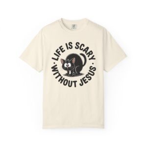 Life Is Scary Without Jesus Christian T-Shirt - Scared Black Cat Tee - Image 21
