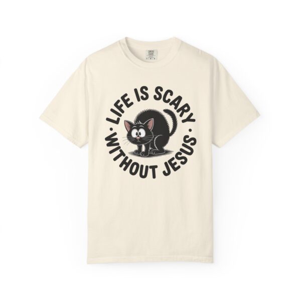 Model of Life Is Scary Without Jesus Christian T-Shirt - Scared Black Cat Tee 40
